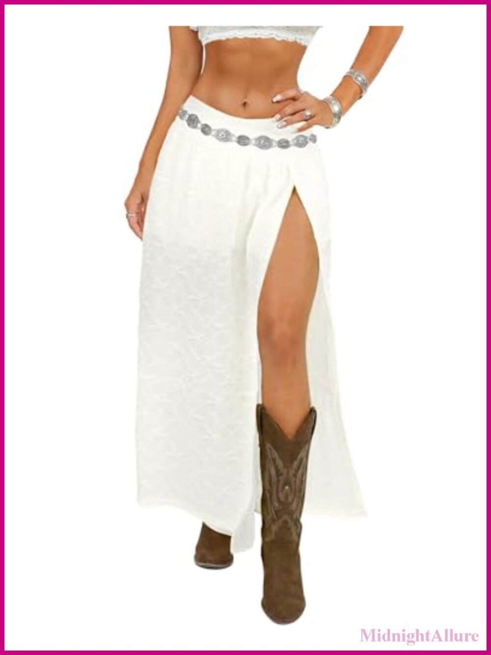 Women's Lace Maxi Skirt High Slit Boho Cowgirl Beach Country Concert Outfit